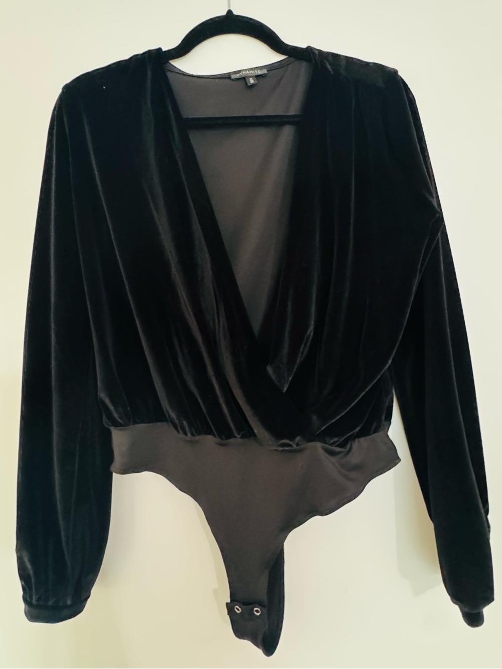 Dynamite Black Velvet Surplice Bodysuit  Size M  Long Sleeve NWOT